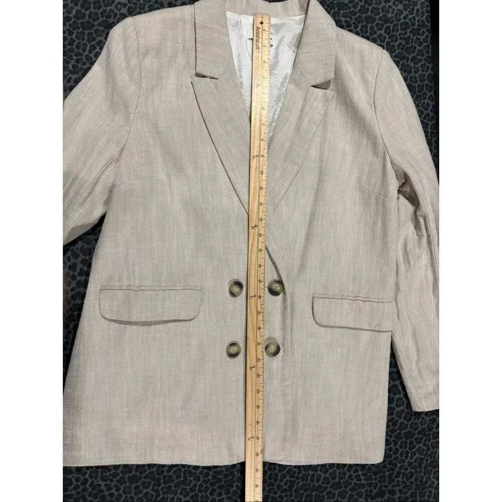 Topshop Double Breasted Blazer Womens US 10 Beige Cotton Oversized Jacket